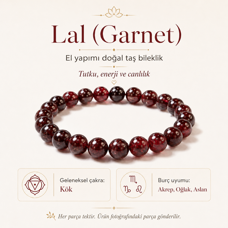 Lal ve Garnet adıyla listelenen bileklik ürün görünümü