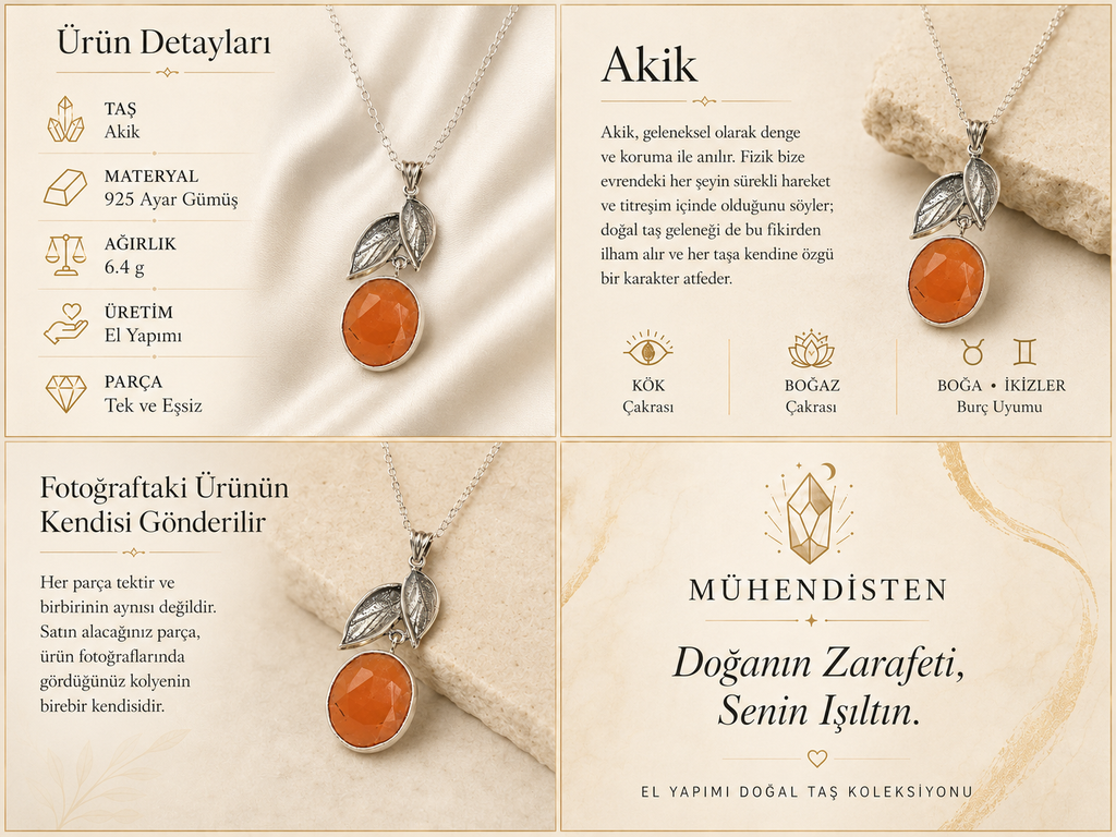 Akik 925 Ayar Gümüş Kolye