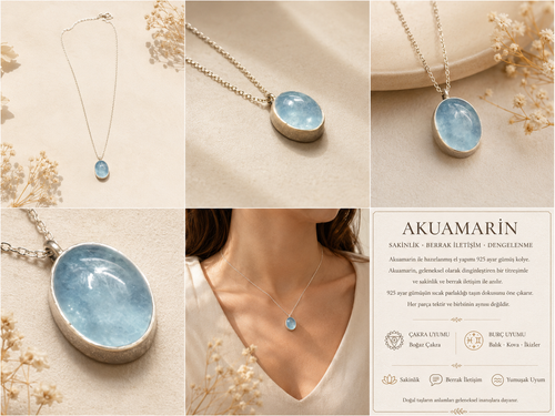 Akuamarin 925 Ayar Gümüş Kolye