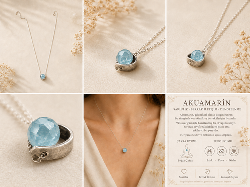 Akuamarin 925 Ayar Gümüş Kolye