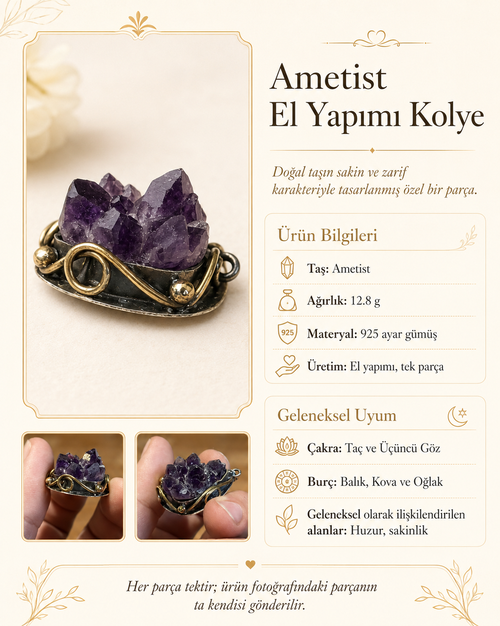 Ametist 925 Ayar Gümüş Kolye