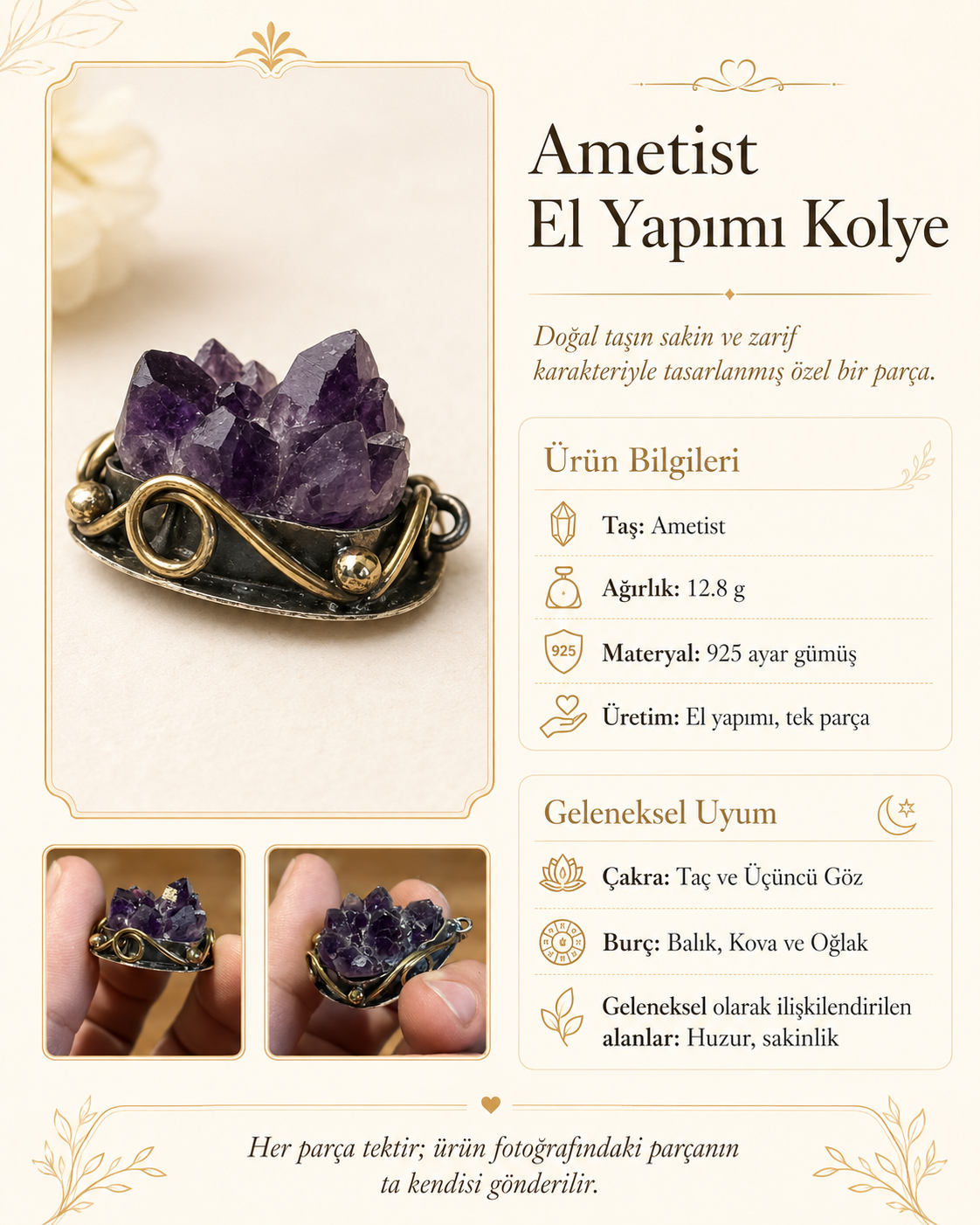 Ametist 925 Ayar Gümüş Kolye