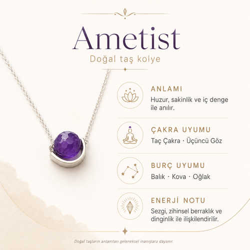 Ametist 925 Ayar Gümüş Kolye