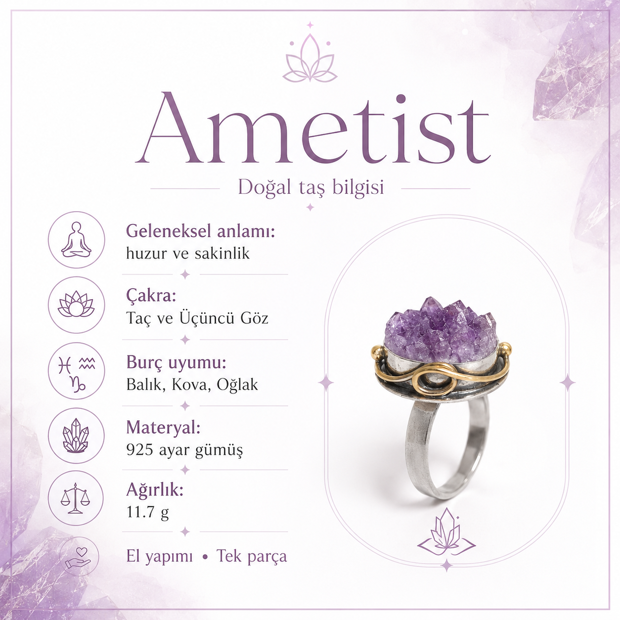 Ametist 925 Ayar Gümüş Yüzük