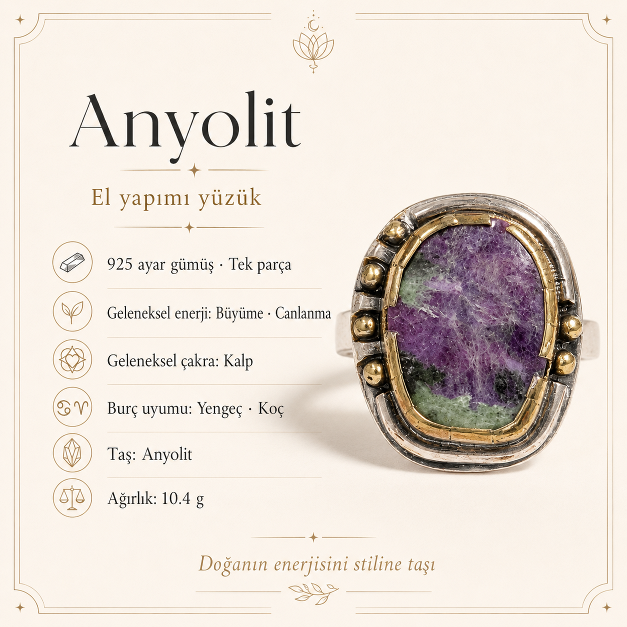 Anyolit 925 Ayar Gümüş Yüzük