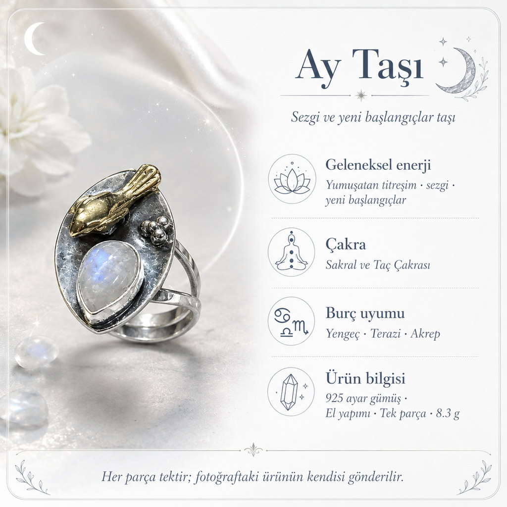 Ay Taşı 925 Ayar Gümüş Yüzük