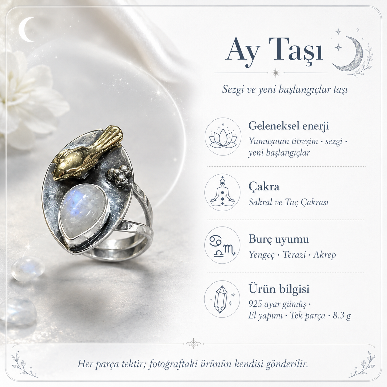 Ay Taşı 925 Ayar Gümüş Yüzük