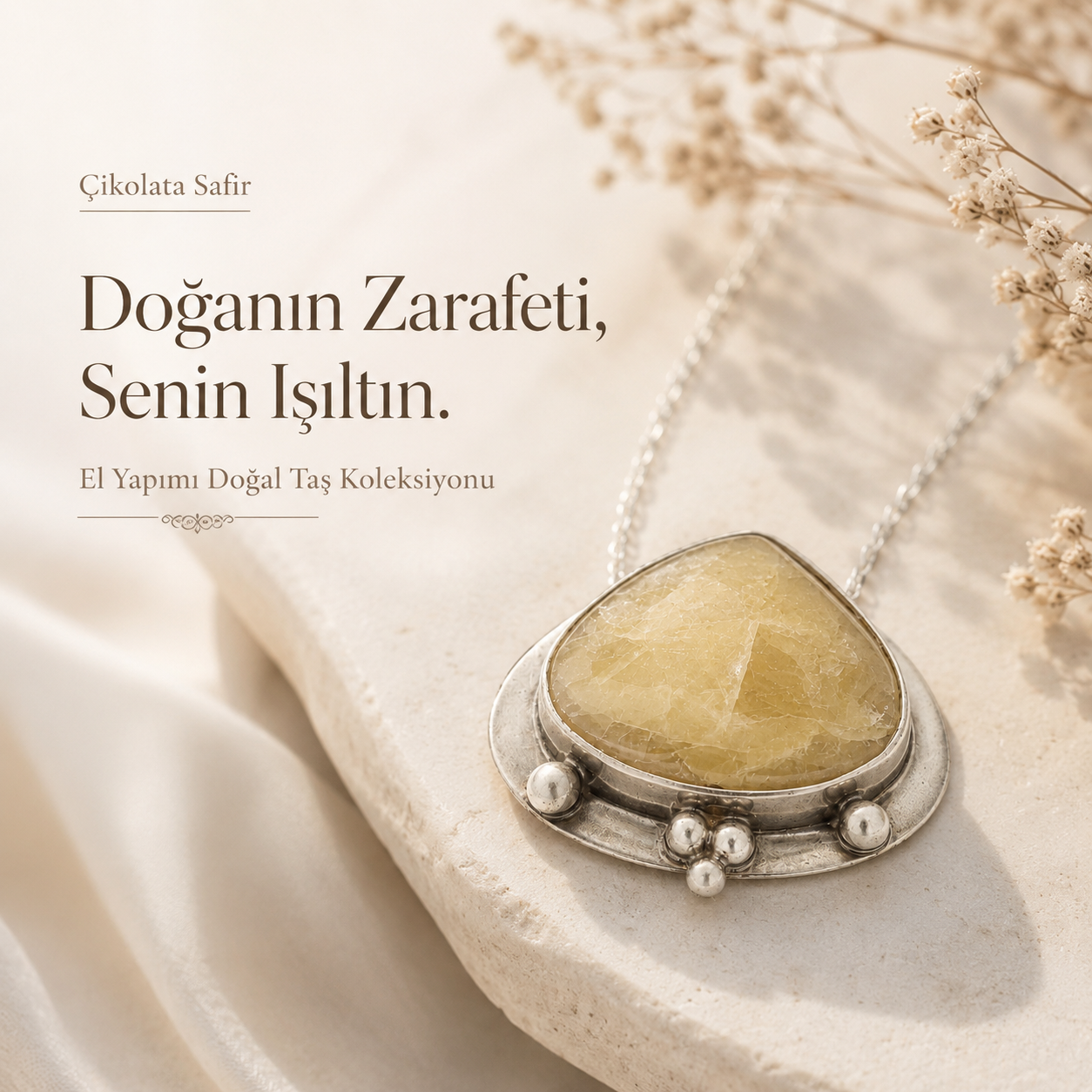Çikolata Safir 925 Ayar Gümüş Kolye