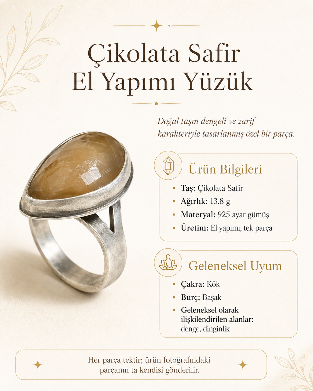 Çikolata Safir 925 Ayar Gümüş Yüzük