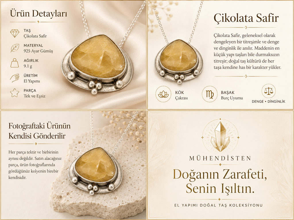 Çikolata Safir 925 Ayar Gümüş Kolye