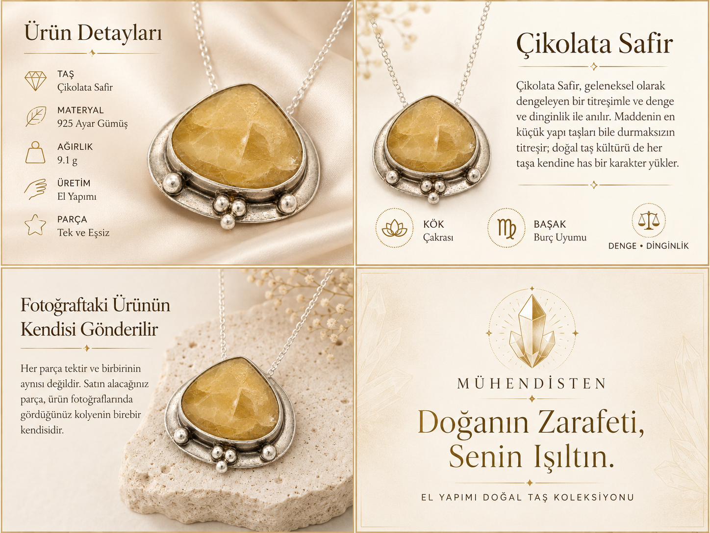 Çikolata Safir 925 Ayar Gümüş Kolye