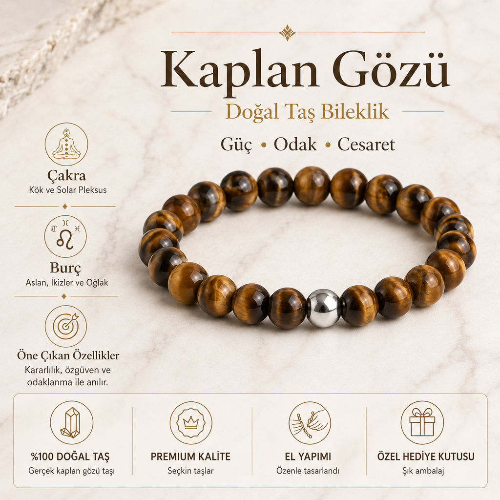 Erkek Kaplan Gözü Gümüş Detay Bileklik ürün bilgi kartı