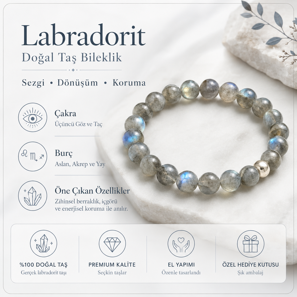 Erkek Labradorit Gümüş Detay Bileklik ürün bilgi kartı