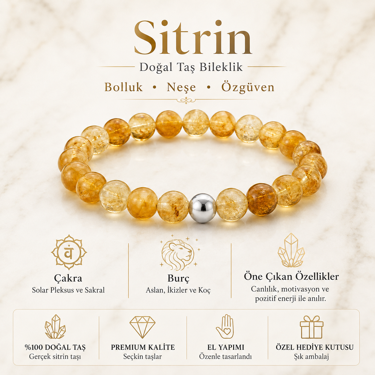 Erkek Sitrin Gümüş Detay Bileklik ürün bilgi kartı