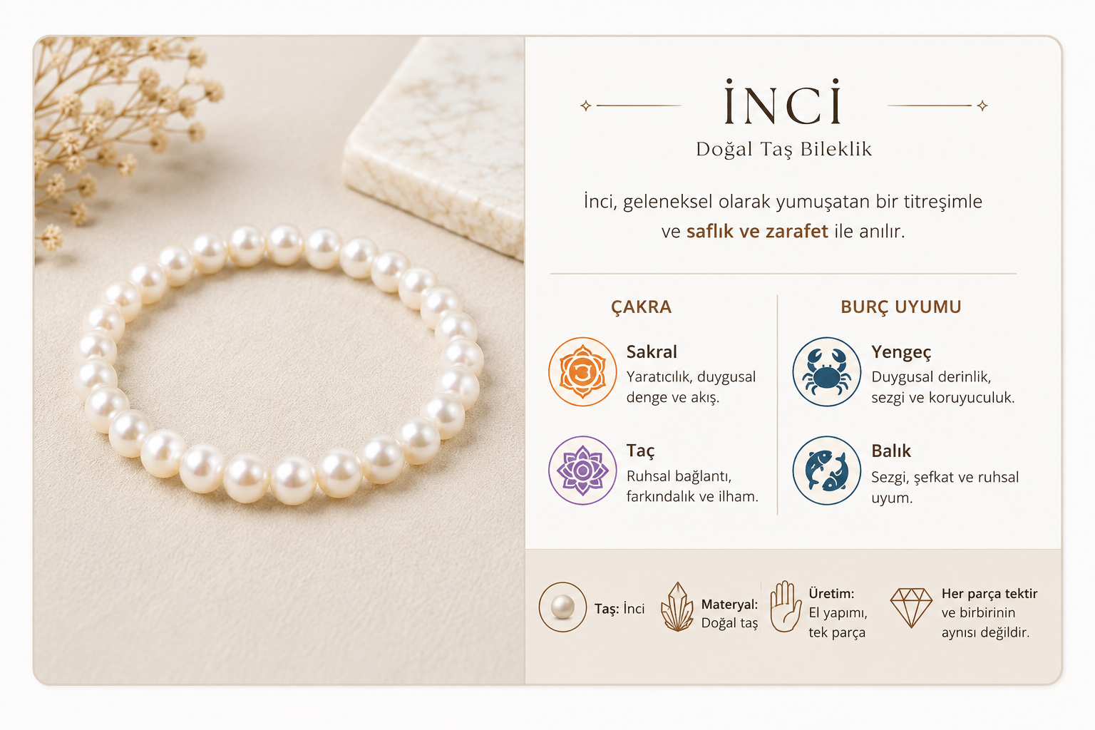 İnci Doğal Taş Bileklik