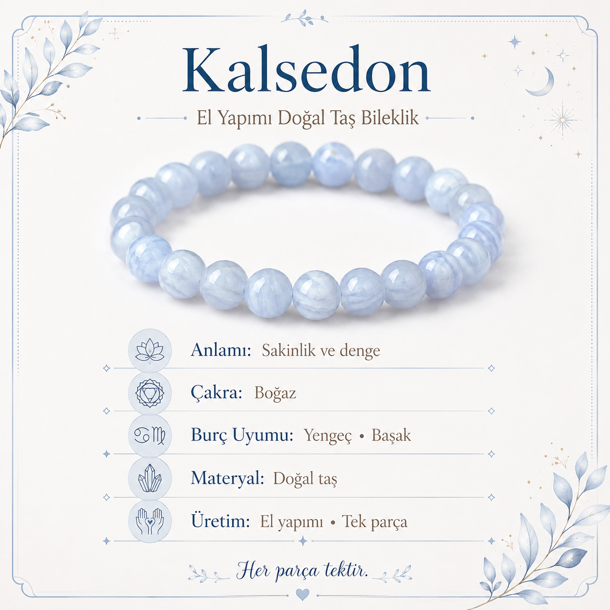 Kalsedon Doğal Taş Bileklik