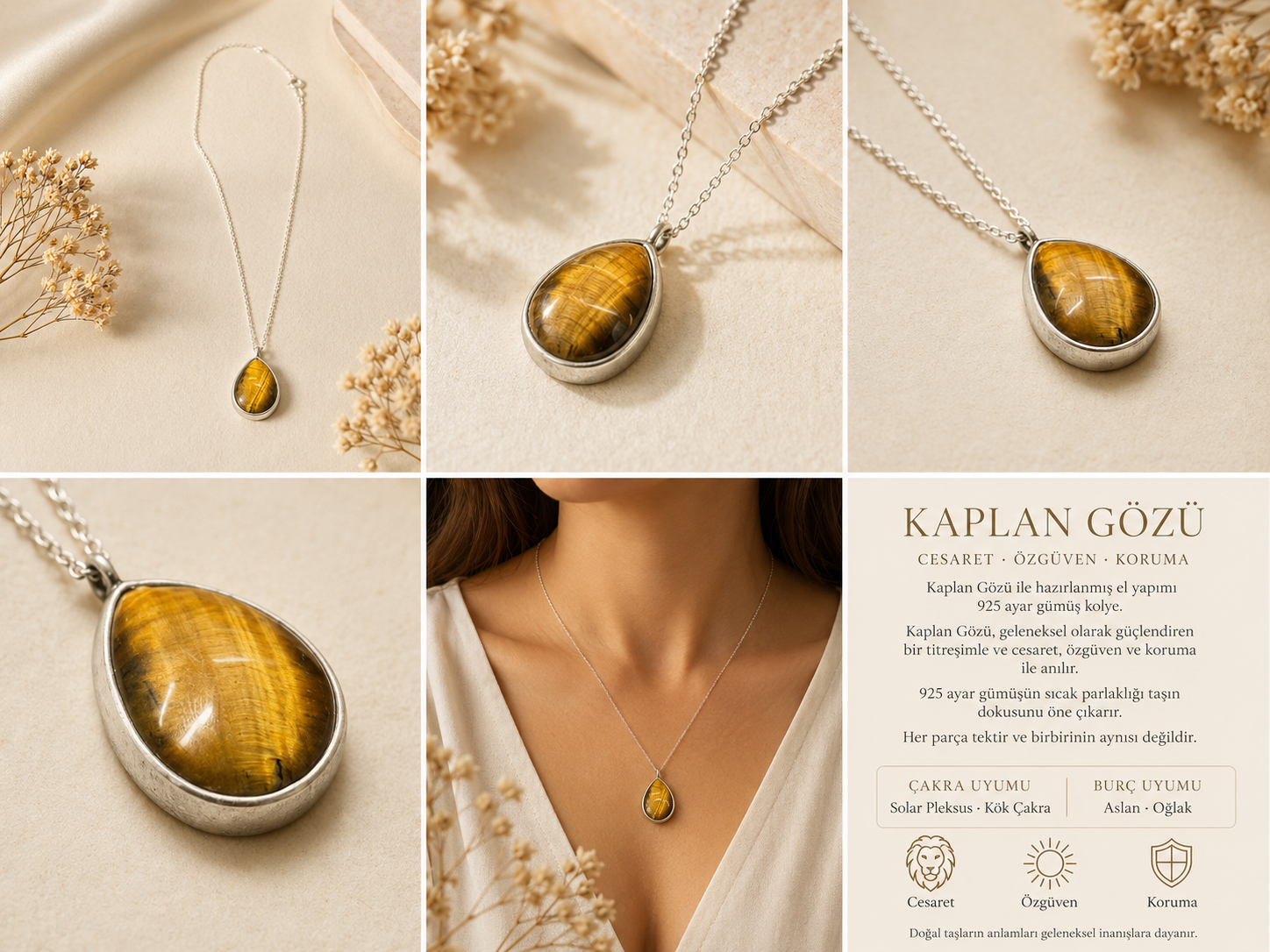 Kaplan Gözü 925 Ayar Gümüş Kolye