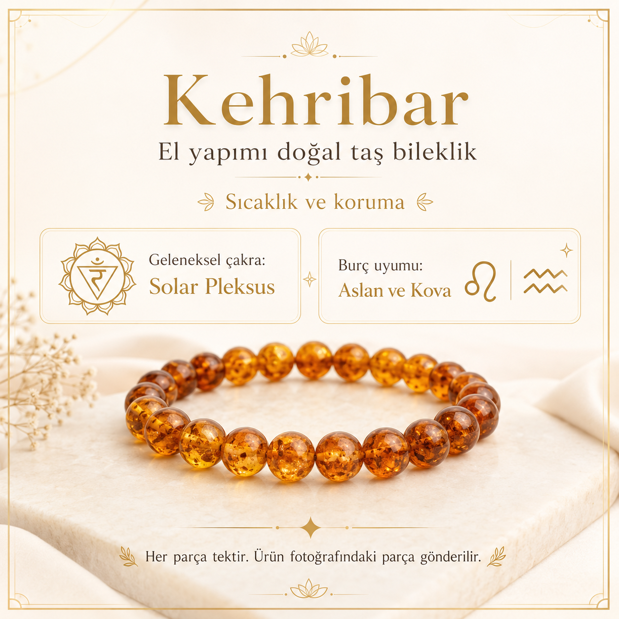 Kehribar Doğal Taş Bileklik