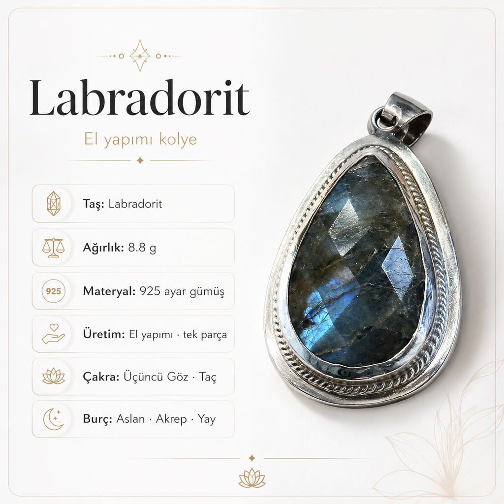 Labradorit 925 Ayar Gümüş Kolye
