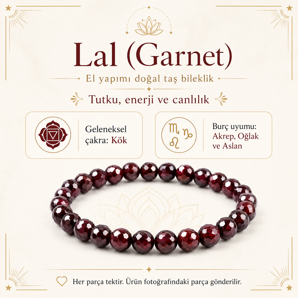 Lal (Garnet) Doğal Taş Bileklik (Faset Kesim)