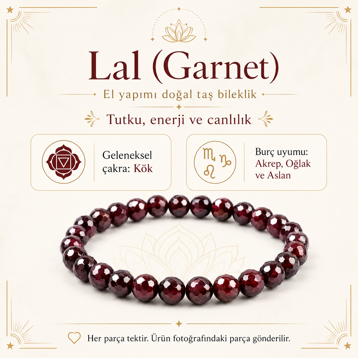 Lal (Garnet) Doğal Taş Bileklik (Faset Kesim)