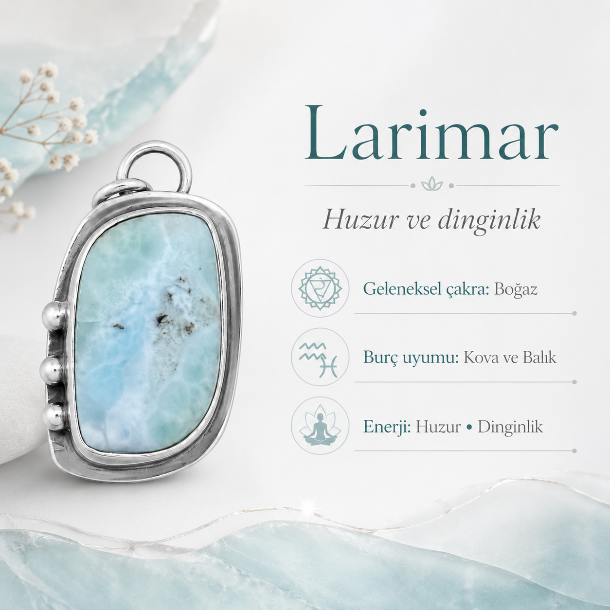 Larimar 925 Ayar Gümüş Kolye