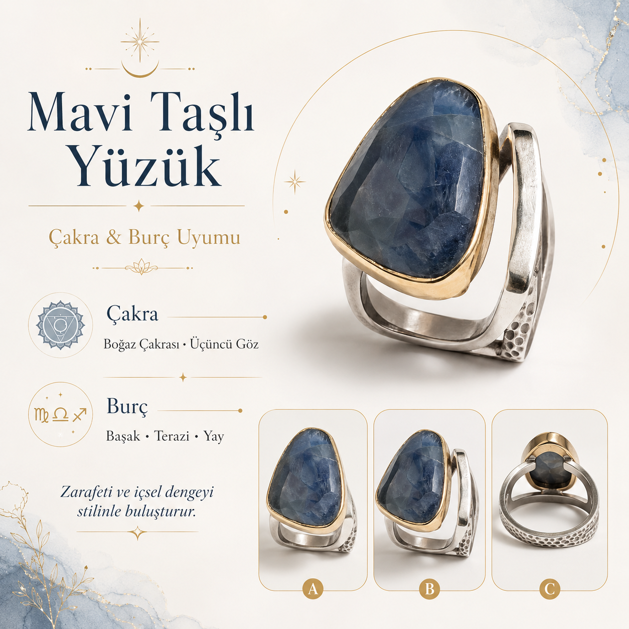 Mavi Safir 925 Ayar Gümüş Yüzük