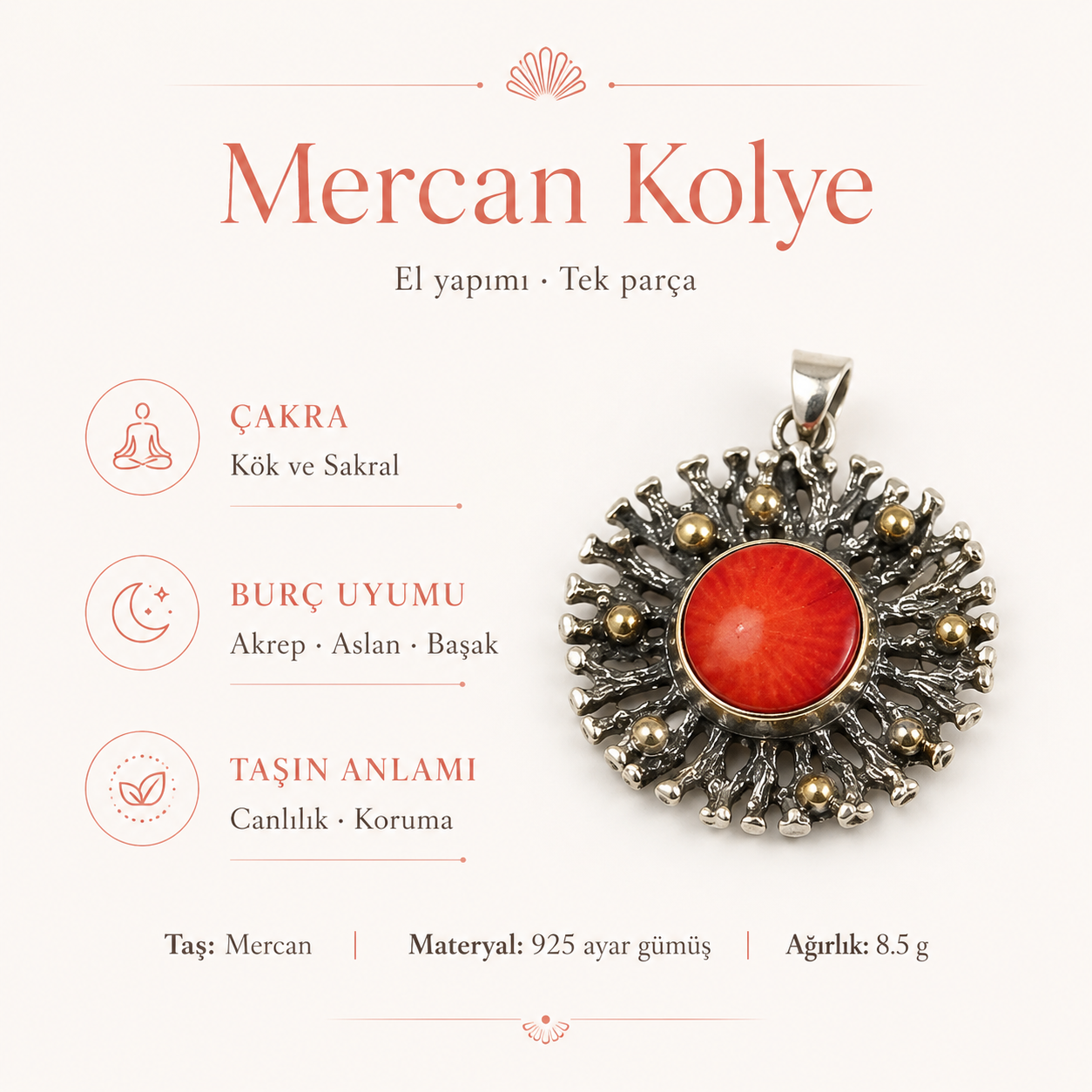 Mercan 925 Ayar Gümüş Kolye