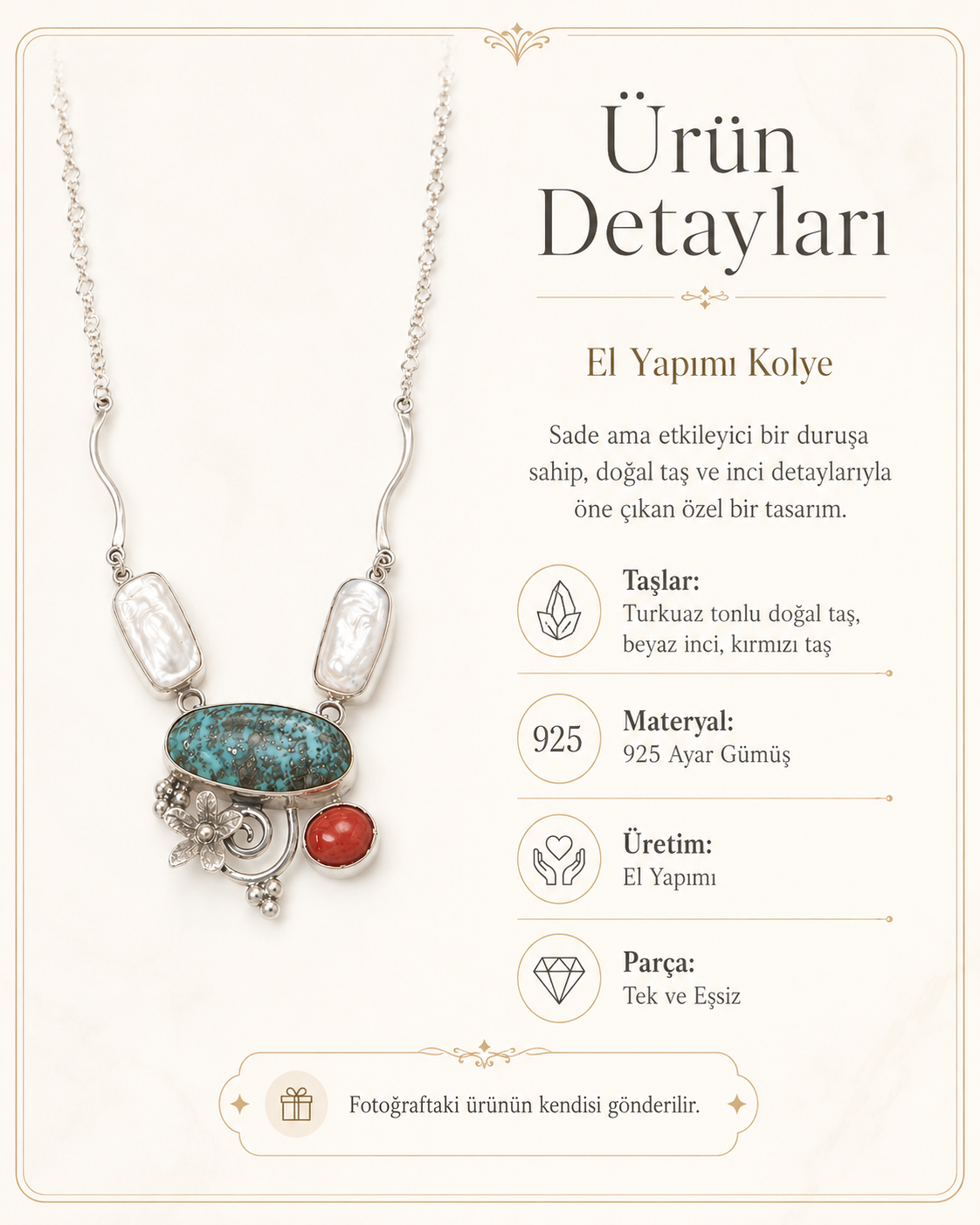 Mercan ve İnci 925 Ayar Gümüş Kolye