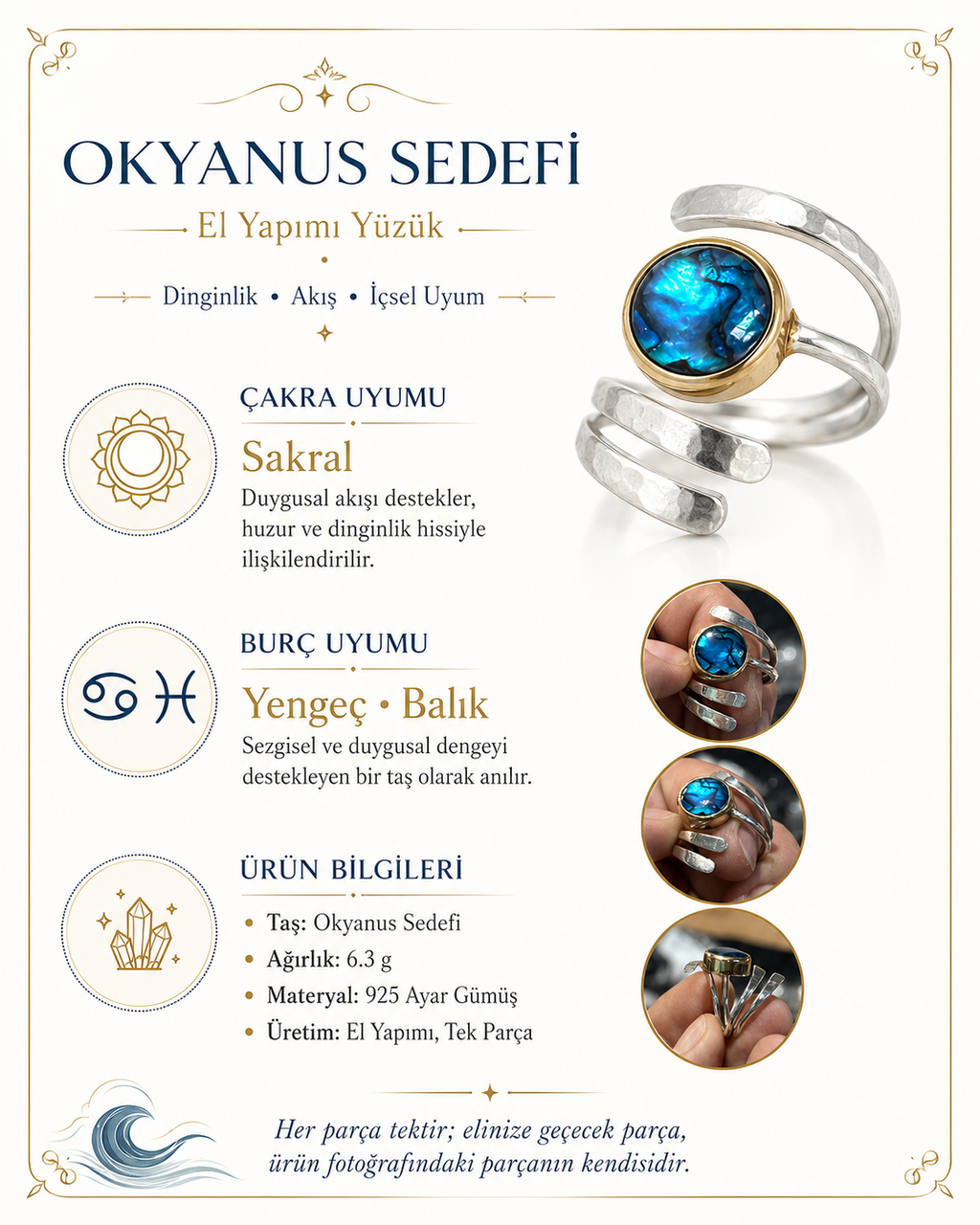 Okyanus Sedefi 925 Ayar Gümüş Yüzük