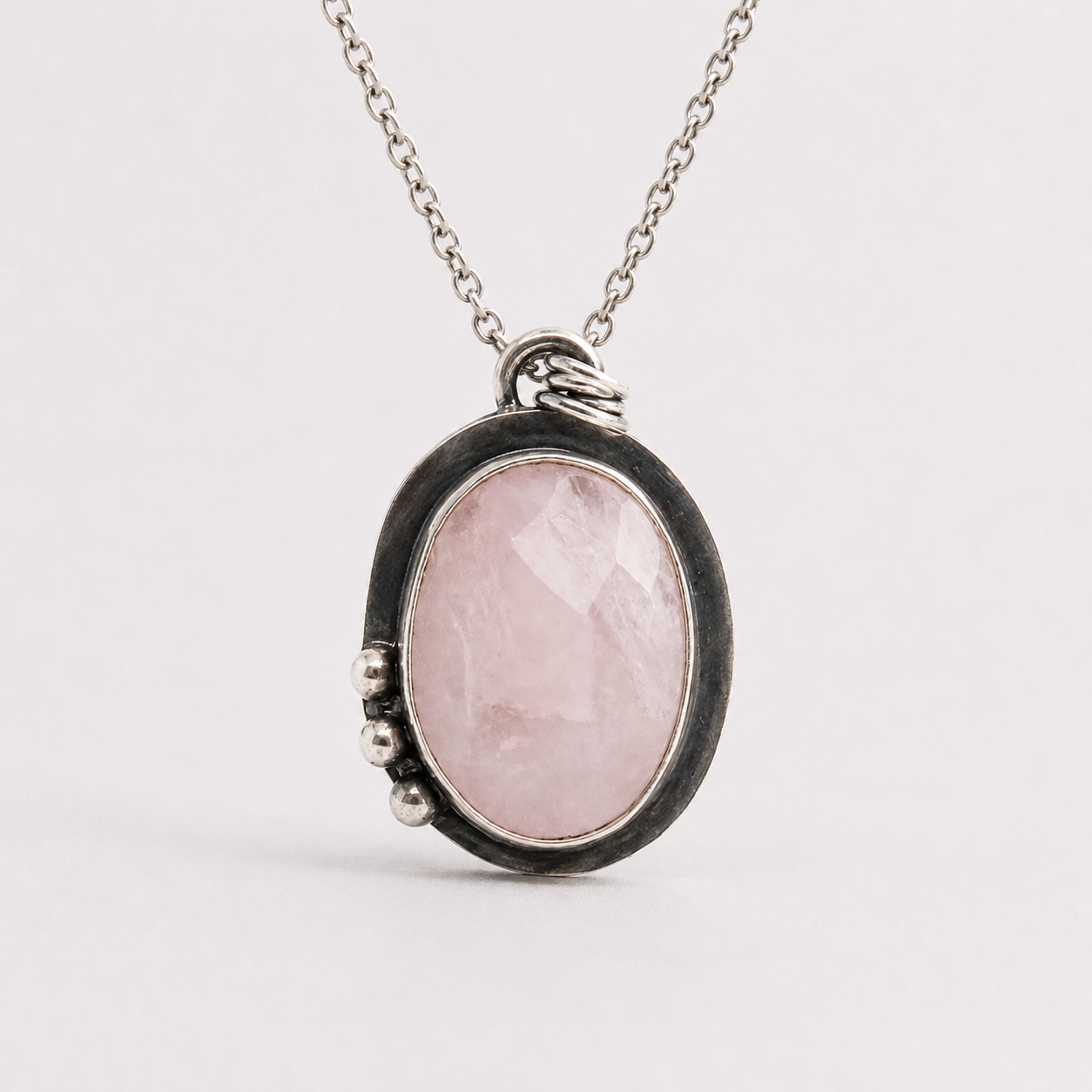 Pembe Kuvars 925 Ayar Gümüş Kolye