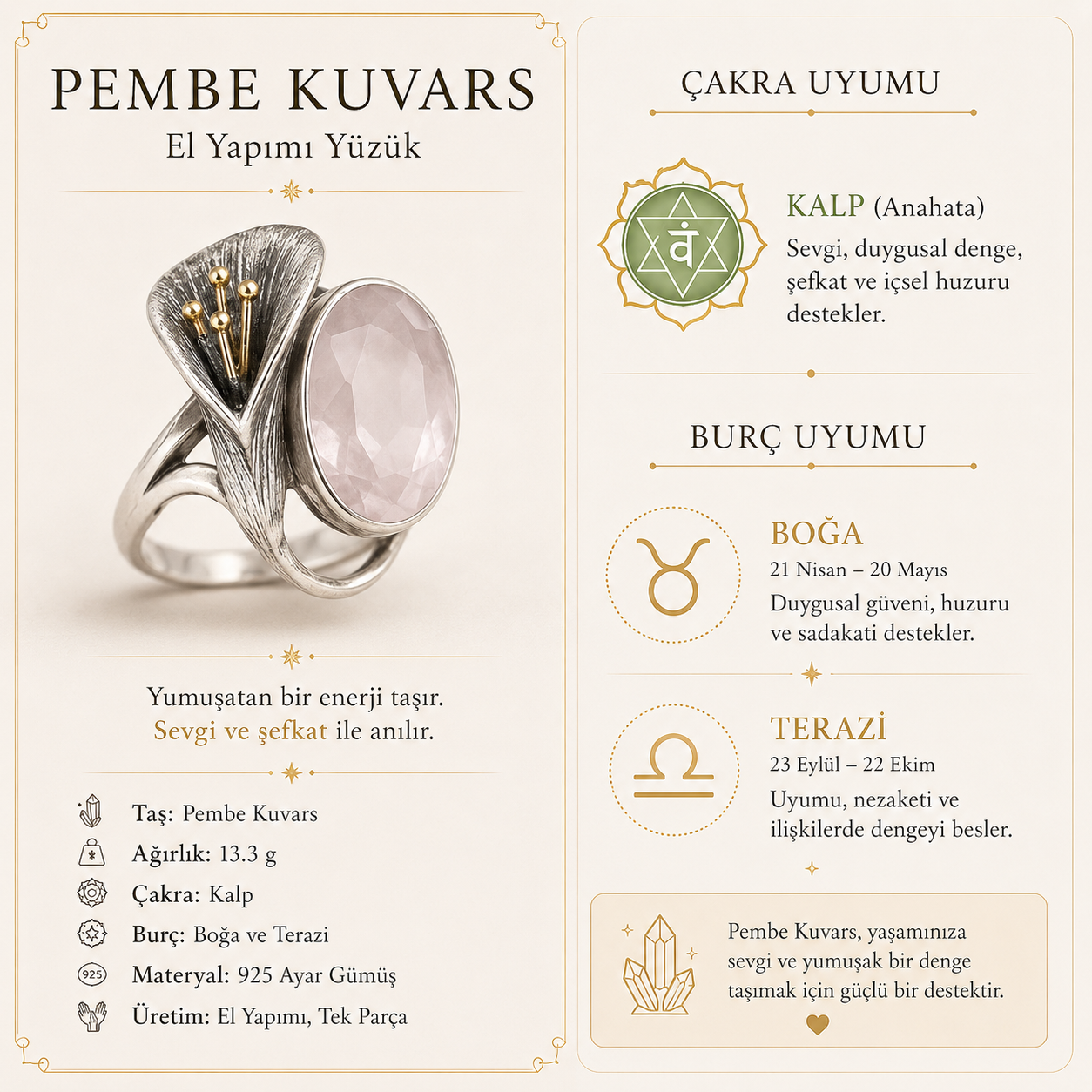 Pembe Kuvars 925 Ayar Gümüş Yüzük