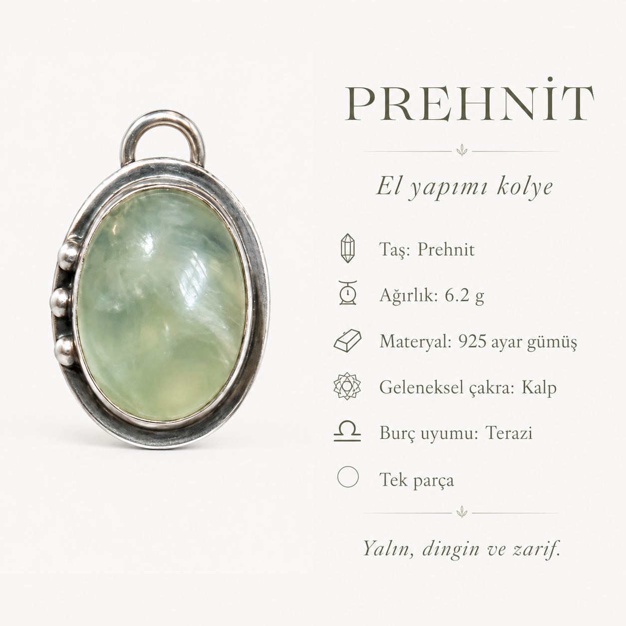 Prehnit 925 Ayar Gümüş Kolye