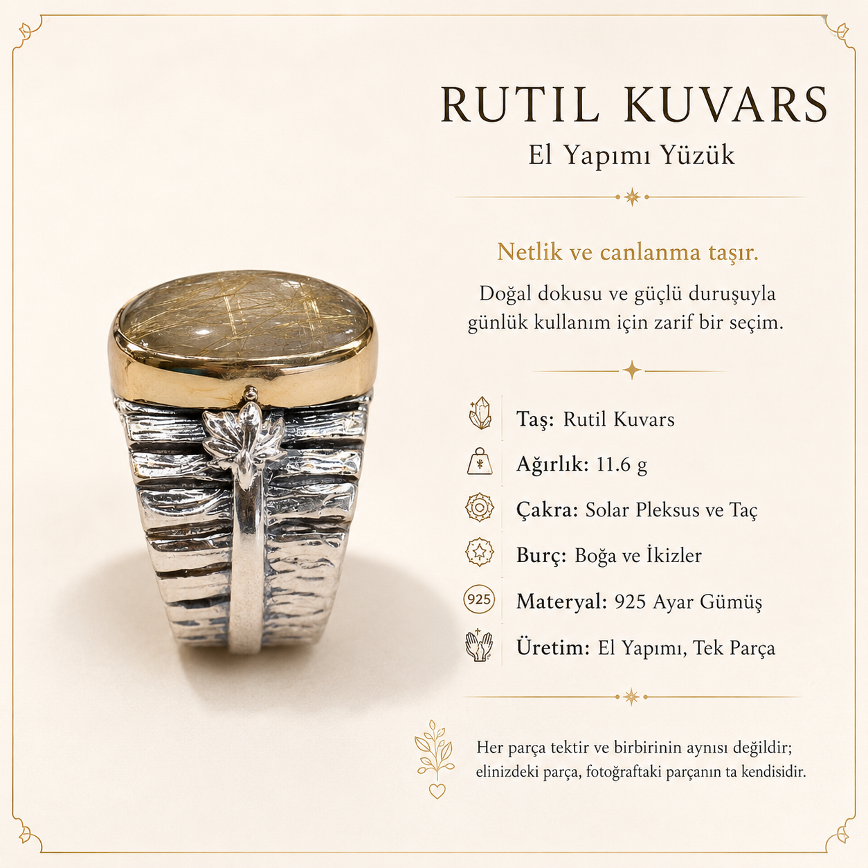 Rutil Kuvars 925 Ayar Gümüş Yüzük
