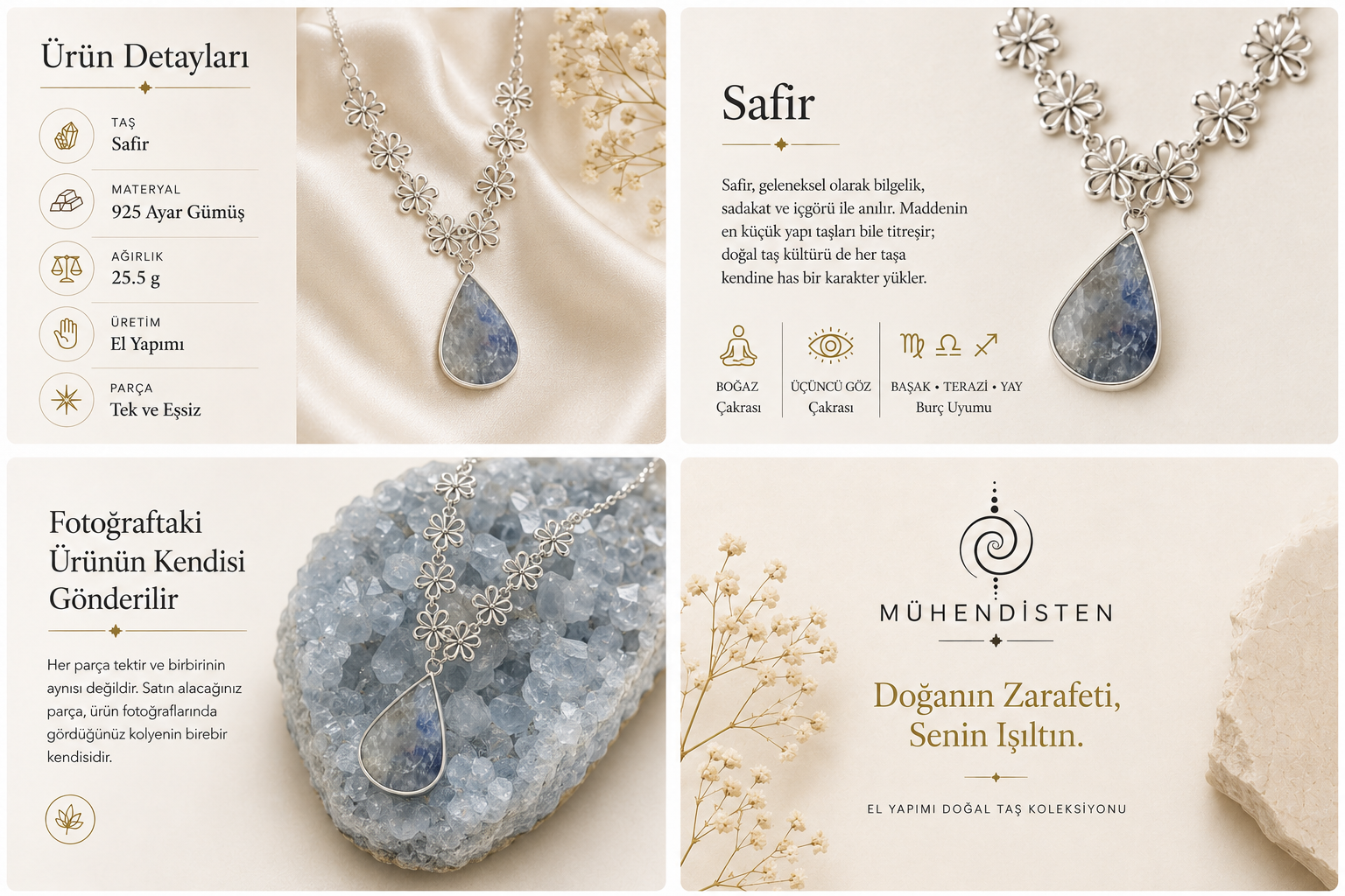 Safir 925 Ayar Gümüş Kolye