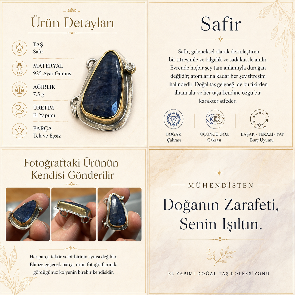 Safir 925 Ayar Gümüş Kolye