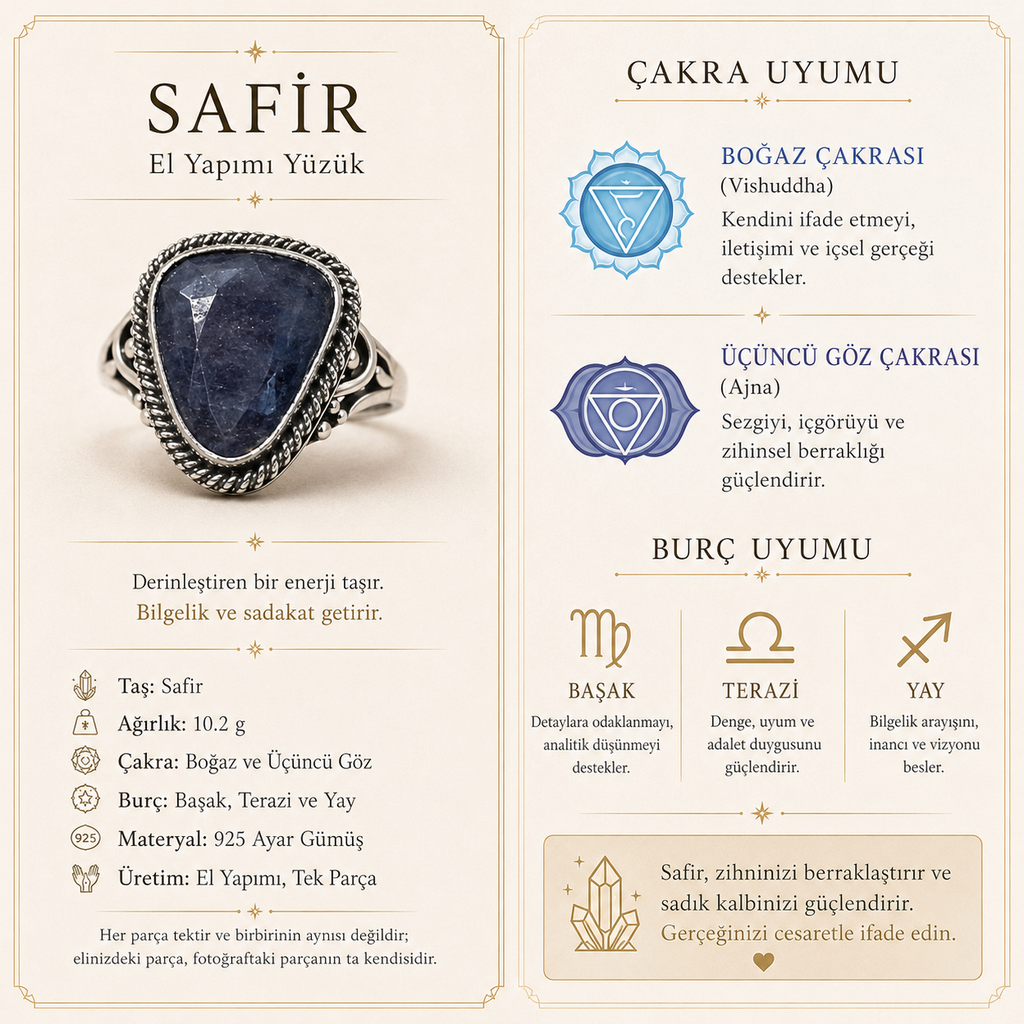 Safir 925 Ayar Gümüş Yüzük