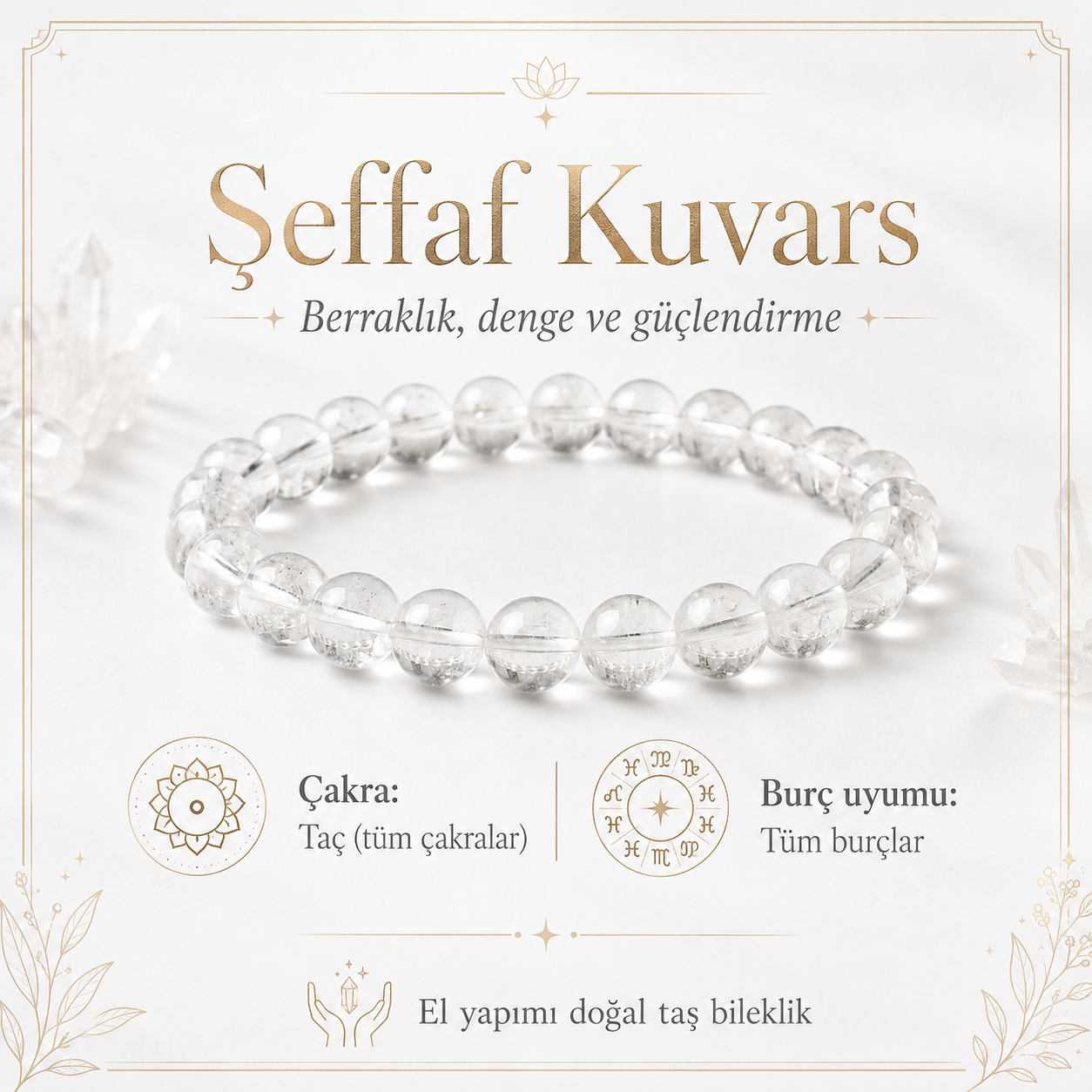 Şeffaf Kuvars Doğal Taş Bileklik