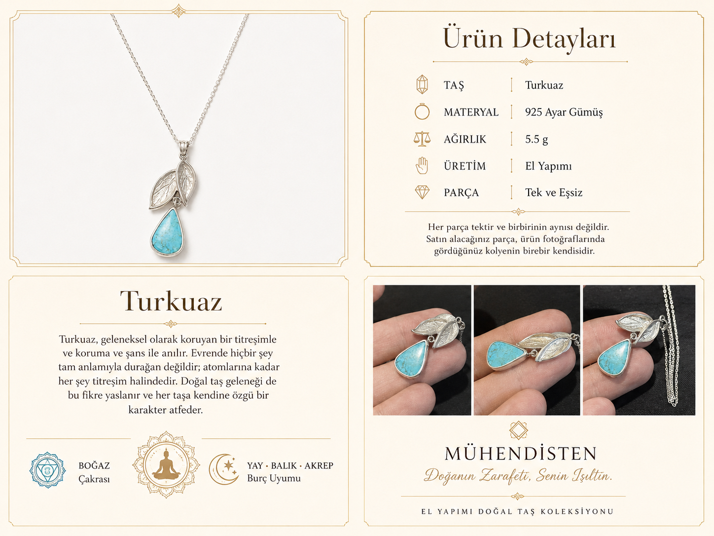 Turkuaz 925 Ayar Gümüş Kolye