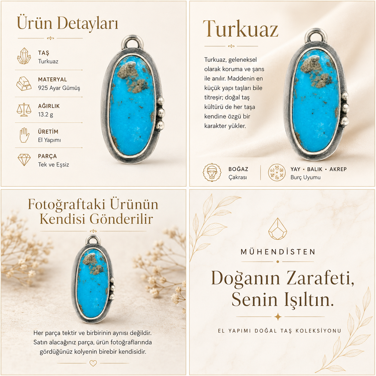 Turkuaz 925 Ayar Gümüş Kolye