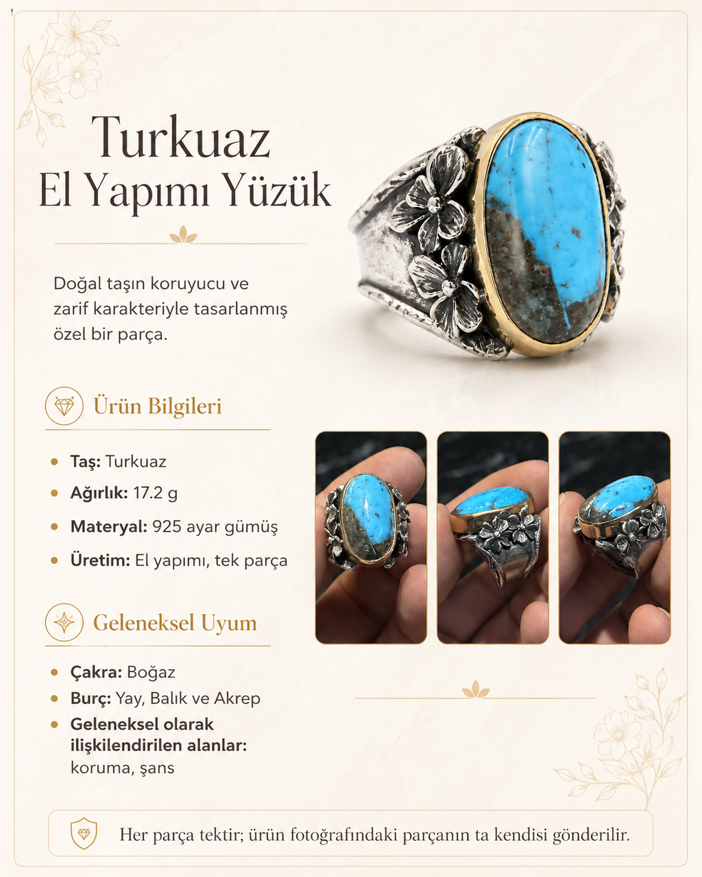 Turkuaz 925 Ayar Gümüş Yüzük