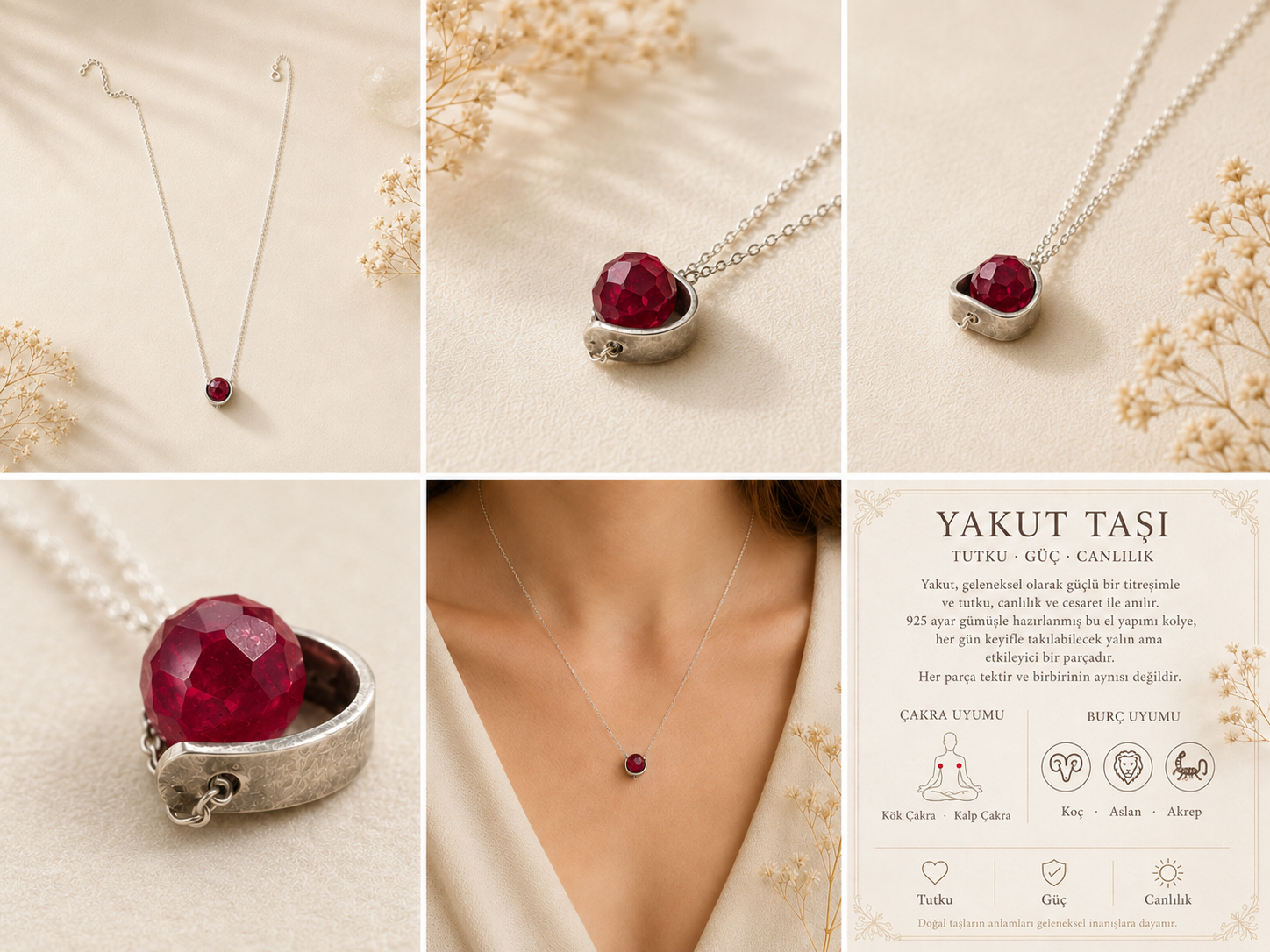 Yakut 925 Ayar Gümüş Kolye