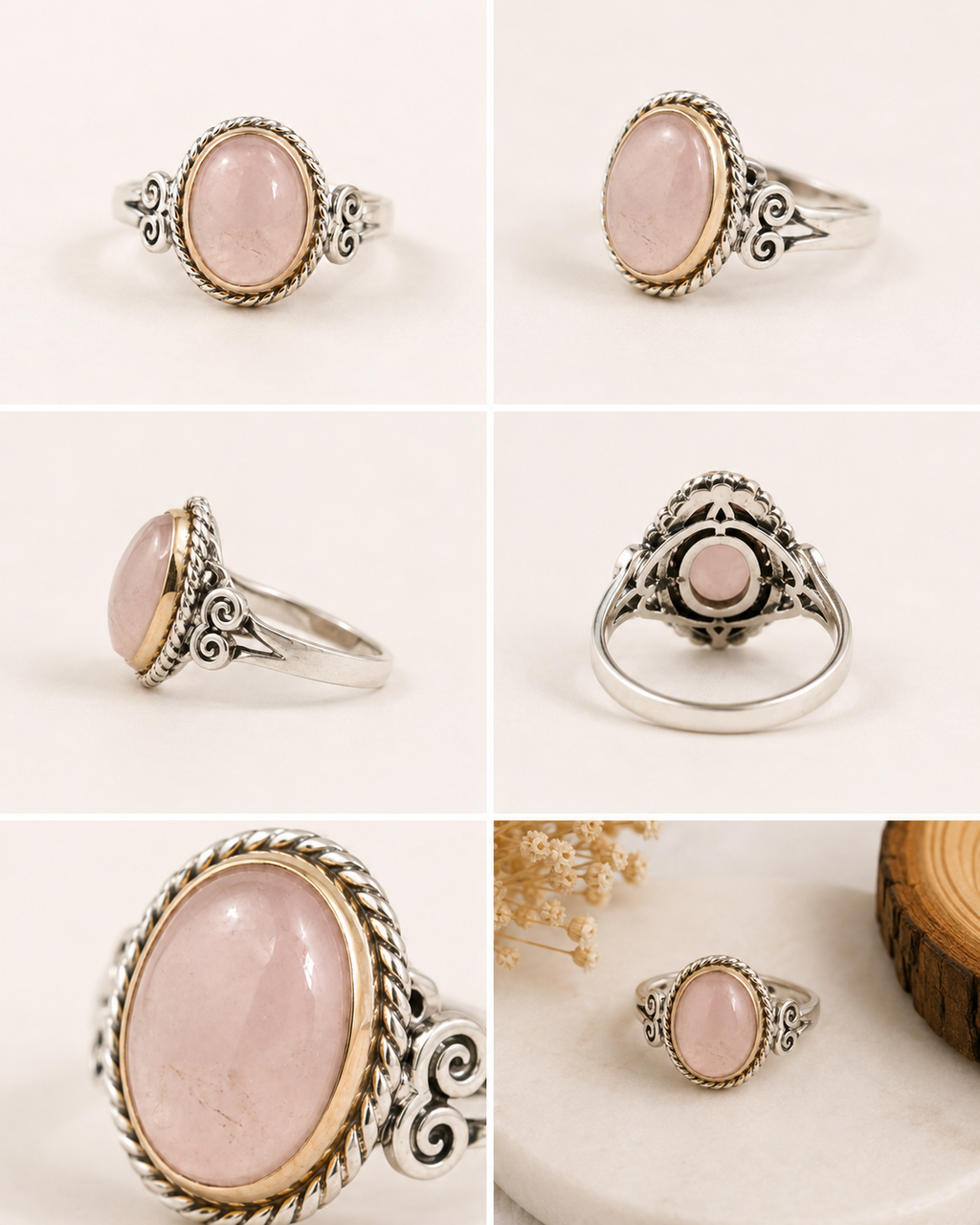 Pembe Kuvars 925 Ayar Gümüş Yüzük